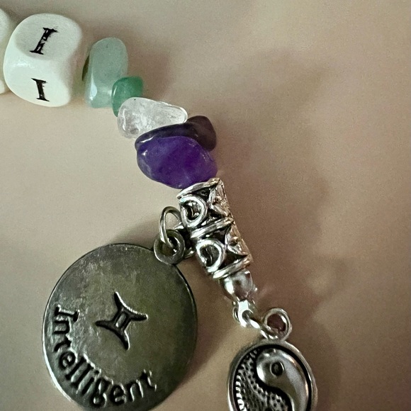 GEMINI Smoker’s Helper Roach Clip with Wooden Beads and Green & Purple Gemstones - Picture 6 of 16